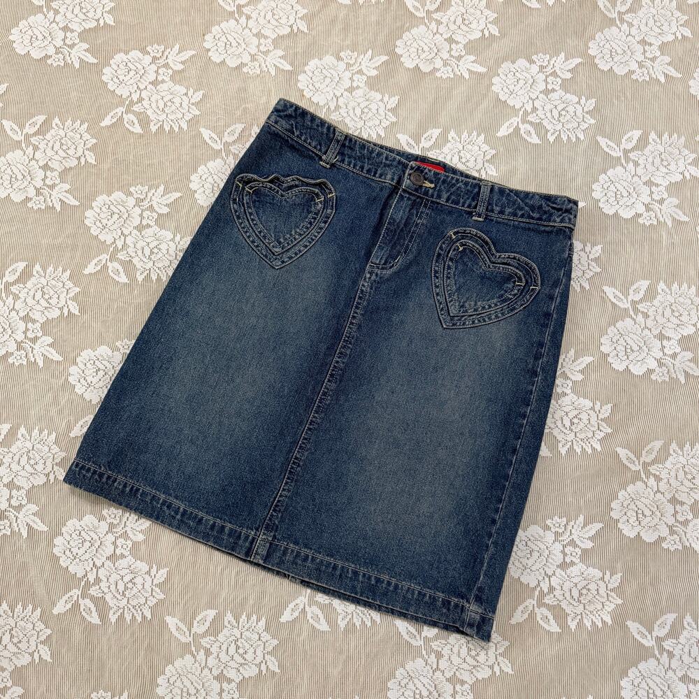 Mossimo Y2K Heart Pocket Denim Midi Skirt Size 7